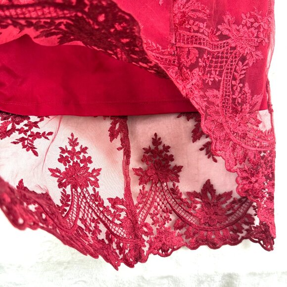 Guess Embroidered Floral Layered Lace Asymmetrical Mini Slip Dress Womens 8 Red - Picture 4 of 11